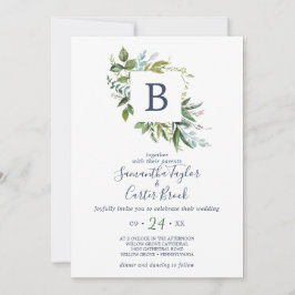 Summer Greenery Monogram Wedding Kaart