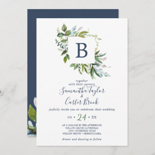 Summer Greenery Monogram Wedding Kaart