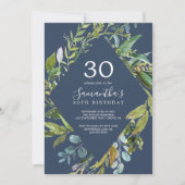 Summer Greenery Navy Diamond Wreath 30th Birthday Kaart (Voorkant)