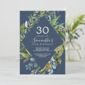 Summer Greenery Navy Diamond Wreath 30th Birthday Kaart (Staand voorkant)