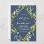 Summer Greenery Navy Diamond Wreath Vrijgezellenfe Kaart (Voorkant)