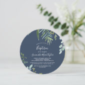 Summer Greenery Navy Round Baptisme Kaart (Staand voorkant)