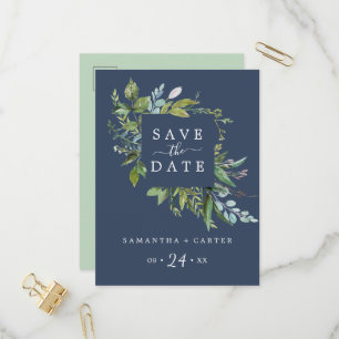 Summer Greenery   Navy Save the Date Briefkaart