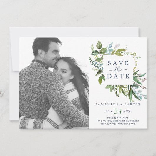 Summer Greenery Photo Save the Date Kaart (Voorkant)