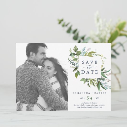 Summer Greenery Photo Save the Date Kaart (Staand voorkant)