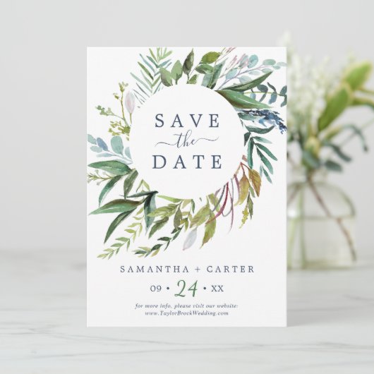 Summer Greenery Save the Date Kaart (Staand voorkant)