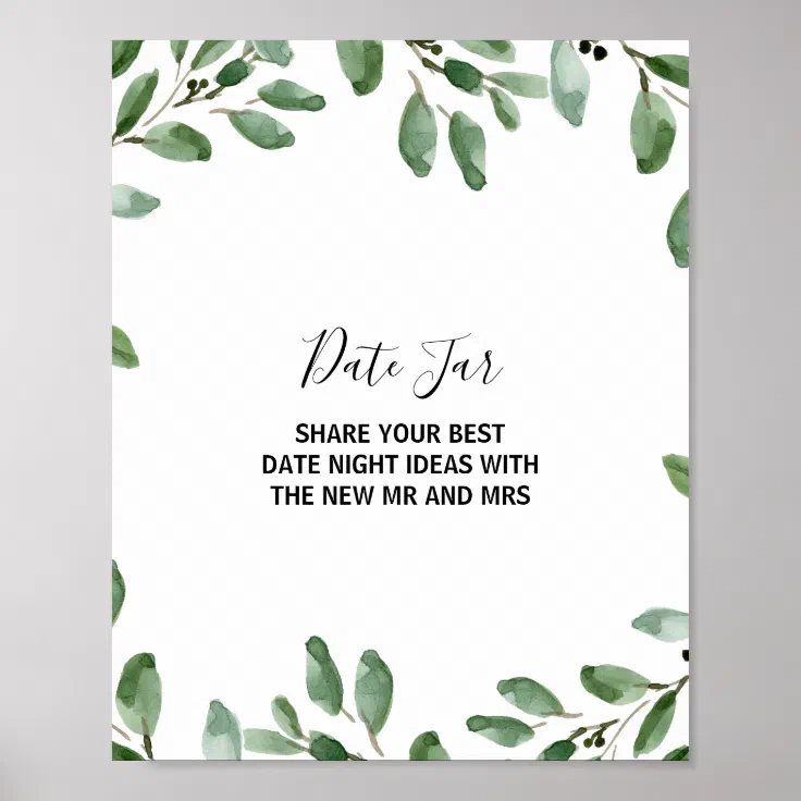 Summer Greenery Tropical Eucalyptus Date Jar Sign Poster Zazzlenl 