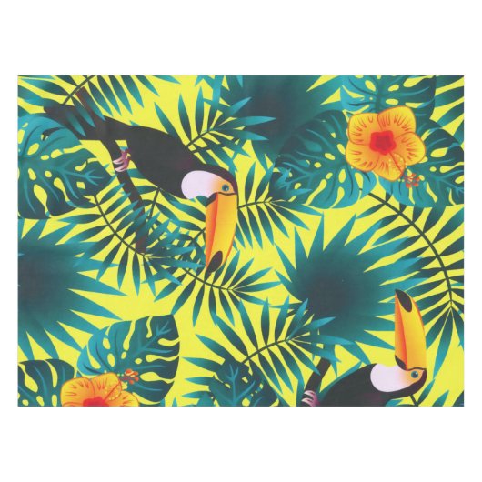 Summer Greenery Tropical Toucan Jungle Foliage Tafelkleed (Voorkant (Horizontaal))