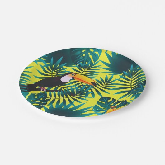 Summer Greenery Tropical Toucan Oerwoud Foliage Papieren Bordje (Gekanteld)