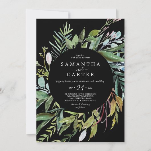 Summer Greenery | Uitnodiging voor Casual zwarte w (Voorkant)