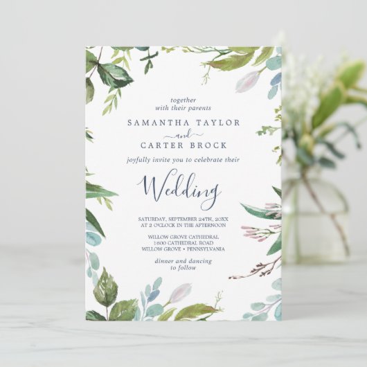 Summer Greenery Wedding Kaart (Staand voorkant)