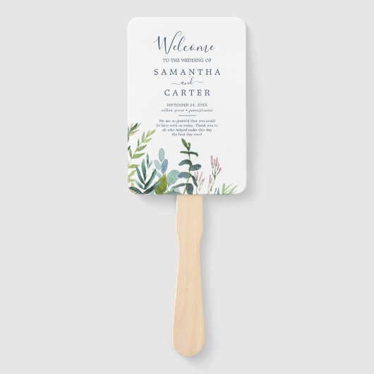 Summer Greenery Wedding Program Fan Handwaaier (Voorkant)