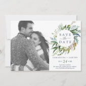 Summer Greenery Wreath Photo Save the Date Kaart (Voorkant)