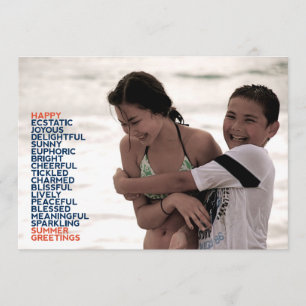 Summer Greetings Adjectives Flat Kaart