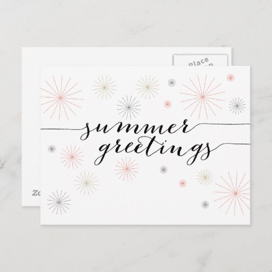 Summer Greetings Fireworks Briefkaart (Voorkant / Achterkant)