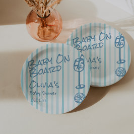 Summer Hand Drawn Blue Baby aan boord van het Baby Papieren Bordje