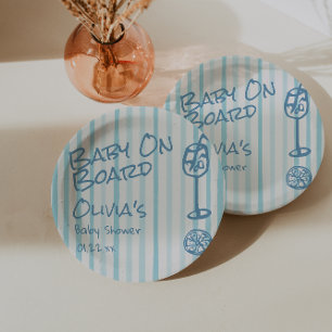 Summer Hand Drawn Blue Baby aan boord van het Baby Papieren Bordje