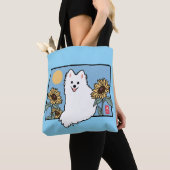 Summer Happy Spitz Hond zittend met Zonnebloemen Tote Bag (Dichtbij)