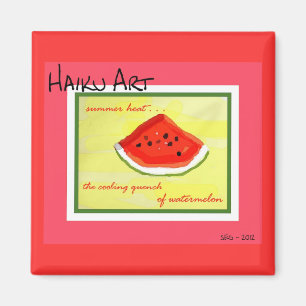 Summer Heat Haiku Art Watermelon Square Magnet