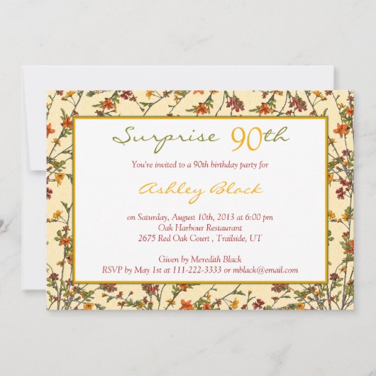 Summer Herfst Garden Floral 90th Birthday Invitati Kaart (Voorkant)