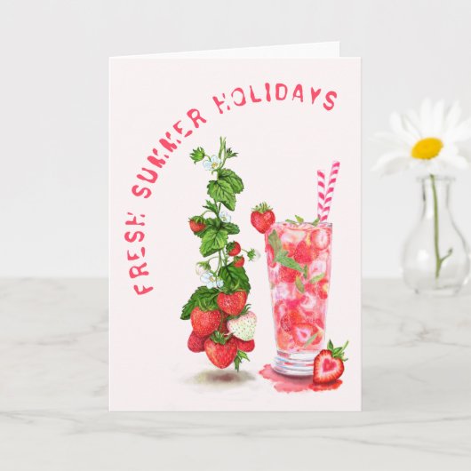 Summer Holiday Kaart, Drink verse aardbeivruchten Kaart (Kleine Plant)
