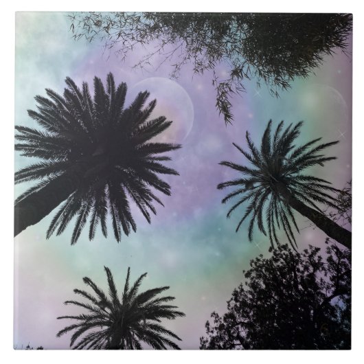 Summer Holographic Gradient Palm Trees Design Tegeltje (Voorkant)