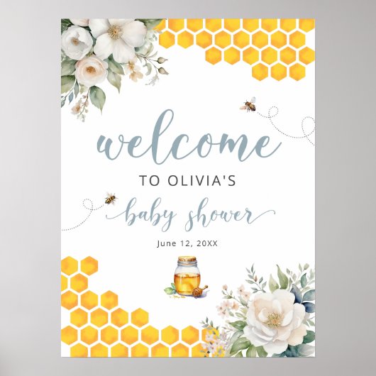 Summer Honey Bee Baby shower Welkom Poster (Voorkant)