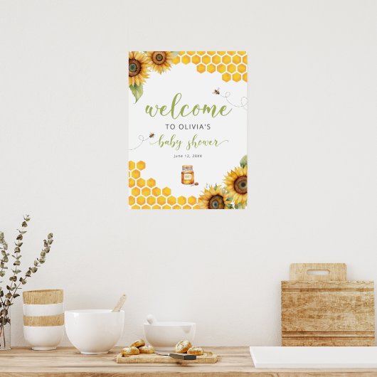 Summer Honey Bee Baby shower Welkom Poster (Keuken)
