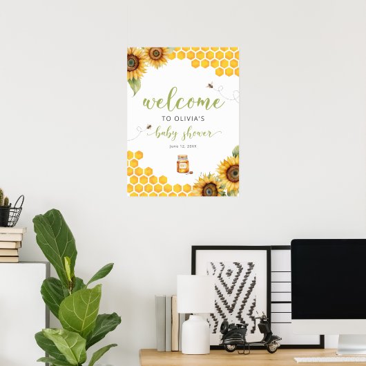 Summer Honey Bee Baby shower Welkom Poster (Thuiskantoor)