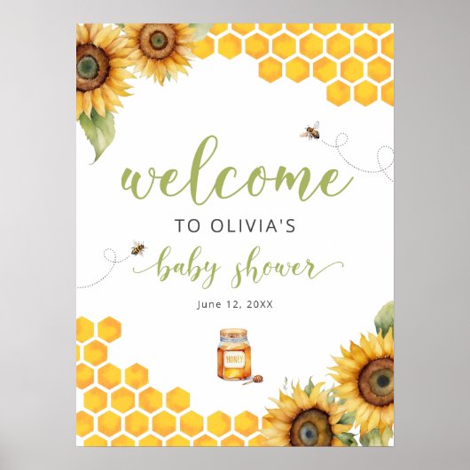 Summer Honey Bee Baby shower Welkom Poster (Voorkant)
