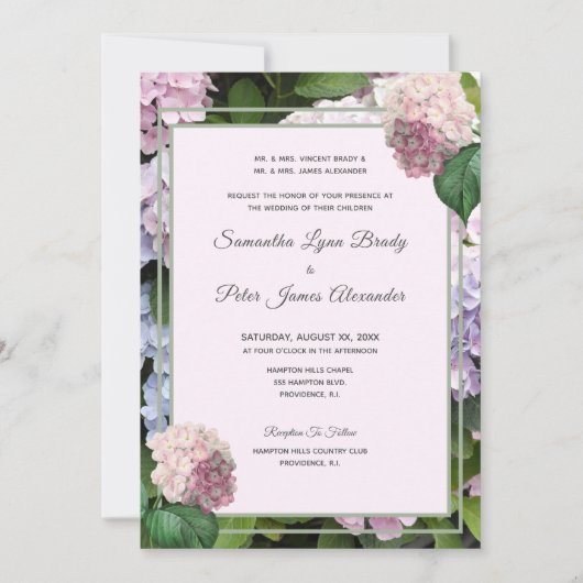Summer Hydrangea Blossom, Roze, Groen, Weddenschap Kaart (Voorkant)