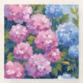 Summer Hydrangeas | Pink & Blue Coastal Flowers Glazen Onderzetter (Voorkant)