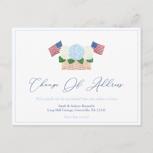 Summer Hydrangeas Verenigde Staten Vlaggen Verande Aankondigingskaart (Voorkant)