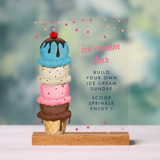 Summer Ice Cream Bar Modern Vrijgezellenfeest Acryl Bord (Neutraal)