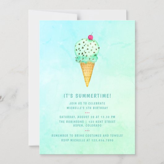 Summer Ice Cream Birthday Magnetische Uitnodiging (Voorkant)