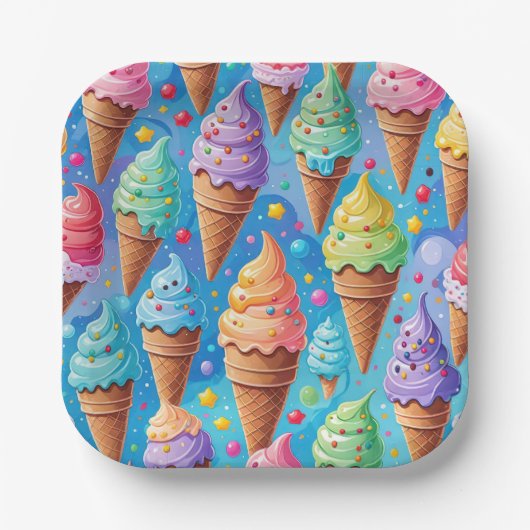 Summer Ice Cream Cone Collectie Papieren Bordje (Voorkant)