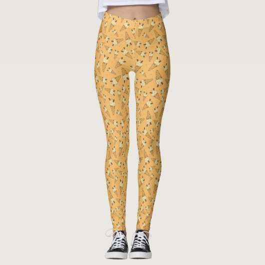 Summer Ice Cream Cone Pattern op Sinaasappel Leggings (Voorkant)