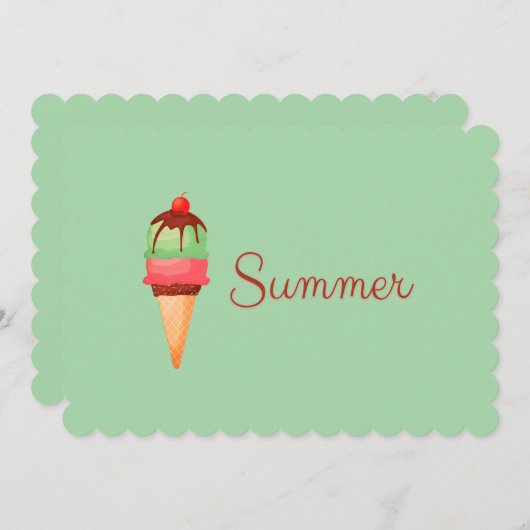 Summer Ice Cream End School Party Invitation Kaart (Voorkant / Achterkant)
