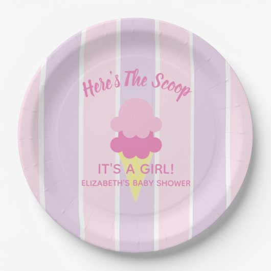 Summer Ice Cream Girl Baby shower Papieren Bordje (Voorkant)