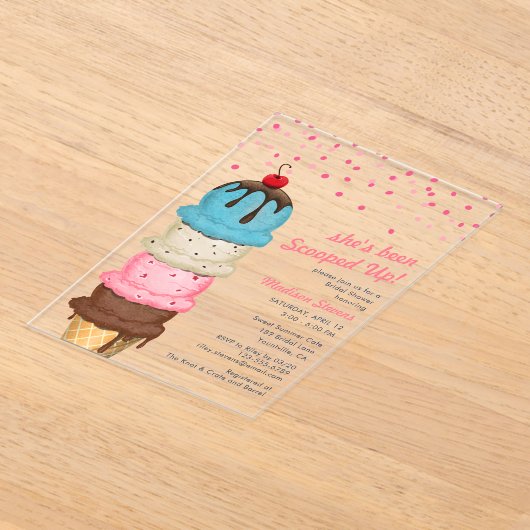 Summer Ice Cream Modern Waterverf Vrijgezellenfees Acryl Uitnodigingen (Laagn)