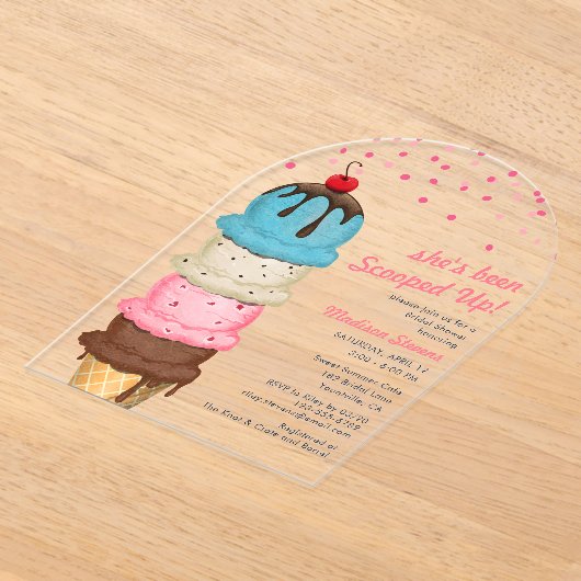 Summer Ice Cream Modern Waterverf Vrijgezellenfees Acryl Uitnodigingen (Laagn)