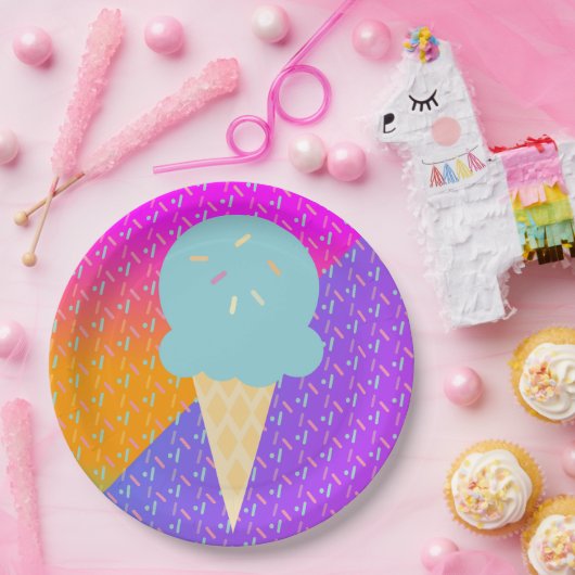 Summer Ice Cream Neon Sprinkles Party Patroon Papieren Bordje (Feest)