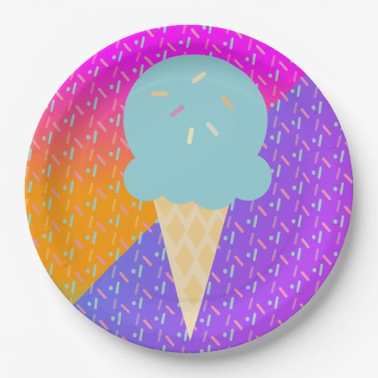 Summer Ice Cream Neon Sprinkles Party Patroon Papieren Bordje (Voorkant)