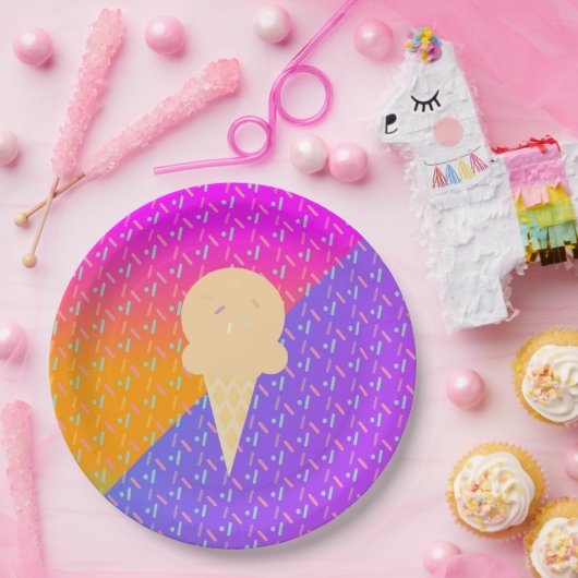Summer Ice Cream Neon Sprinkles Party Patroon Papieren Bordje (Feest)