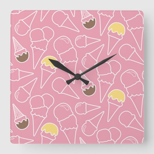 Summer Ice Cream Pattern Vierkante Klok (Voorkant)