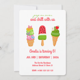 Summer Ice Cream Popsicle verjaardagsuitnodiging Kaart