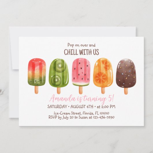 Summer Ice Cream Verjaardag Invite Popsicle Invite Kaart (Voorkant)