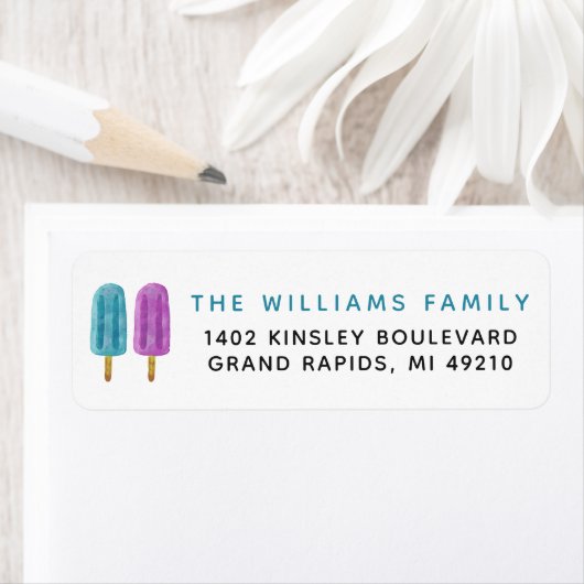 Summer Ice Poppen Blauw & Paarse Party Retouradres Etiket (Insitu)