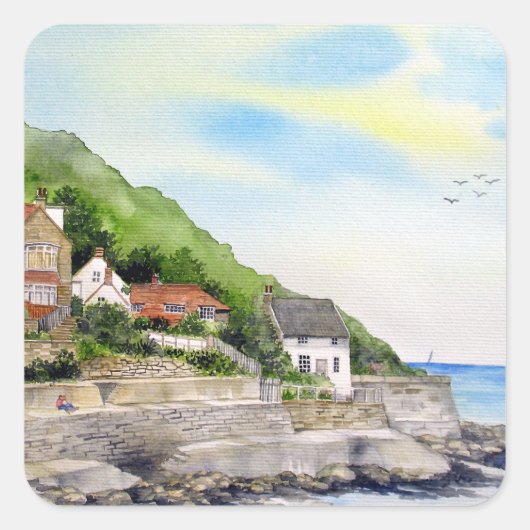 Summer in Runswick Bay England Farida Greenfield Vierkante Sticker (Voorkant)
