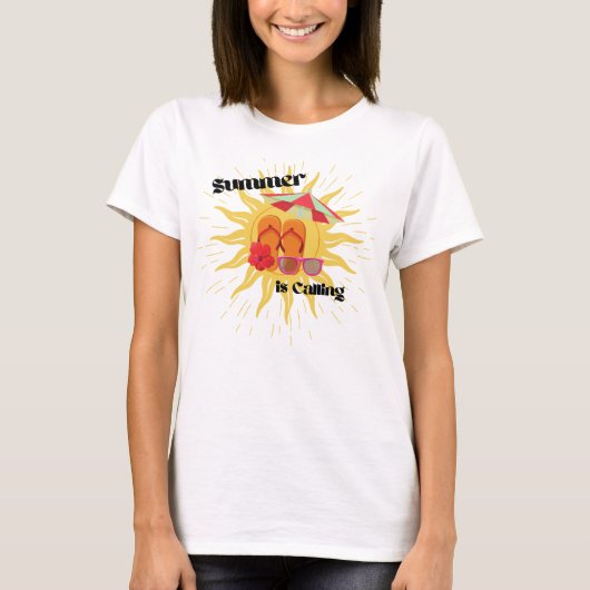 "Summer is Calling" met zonneschijn en strandspull T-shirt (Voorkant)